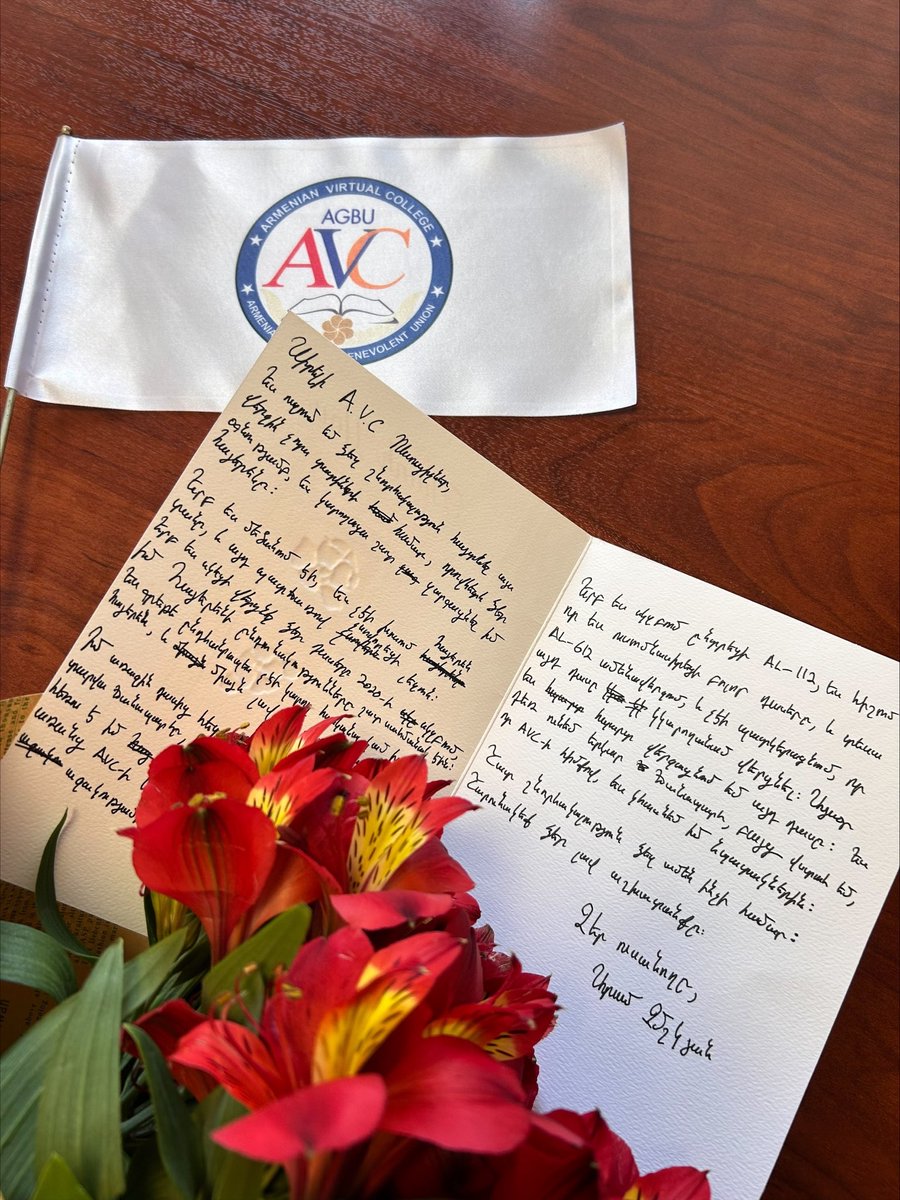 avcagbu's tweet photo. 📝 “I want to thank you for the last four years because, with your help, I managed to significantly improve my #Armenian language skills,” Aram Chemishkian wrote in his card dedicated to the #AGBU #AVC staff who were happy to welcome him at the local office in #Yeravan. https://t.co/kLEcQAGxBq