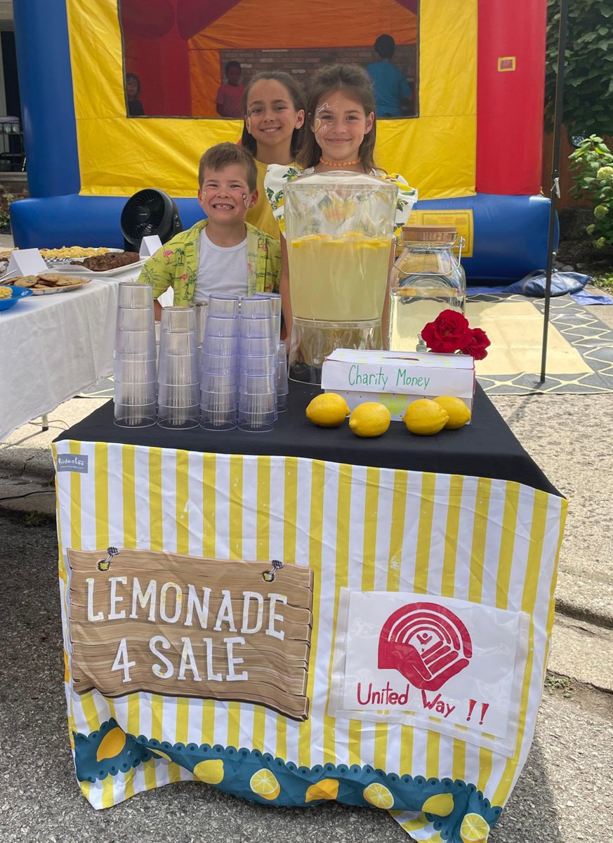UnitedWayWECK's tweet photo. 🍋 Amazing news! Local friends Maeve, Anna &amp; Cullen hosted a lemonade stand &amp; raised $1326.50 for local kids through United Way programs. Cheers to their big hearts and our fantastic community! 🙌🏼❤️ #LemonadeForGood #CommunityPower

Thank you for showing your local love. #YQG https://t.co/t8AVxAmmtP