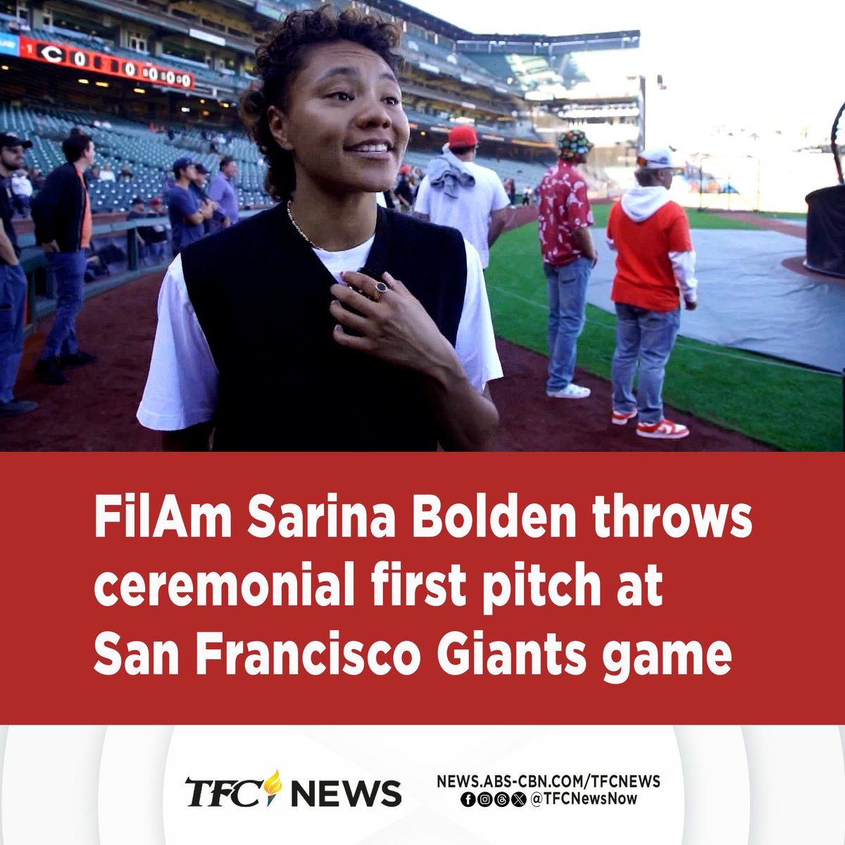 Sarina Bolden, the FilAm who scored the Philippines' first-ever goal in the FIFA Women's World Cup, throws out the ceremonial pitch during a game by the San Francisco Giants to celebrate Filipino Heritage Night.

<a href="/RommelConclara/">Rommel Conclara</a> reports. #TFCNews

WATCH: youtu.be/jWaQKuhoQK4