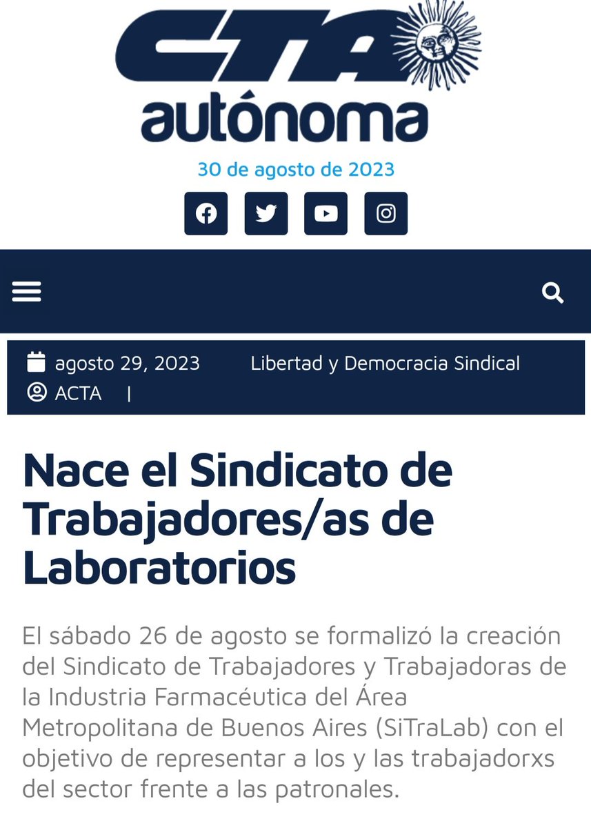 SiTraLab_Ok's tweet image. Nace el Sindicato de Trabajadorxs de Laboratorios.
Un Sindicato de Laburantes para Laburantes.