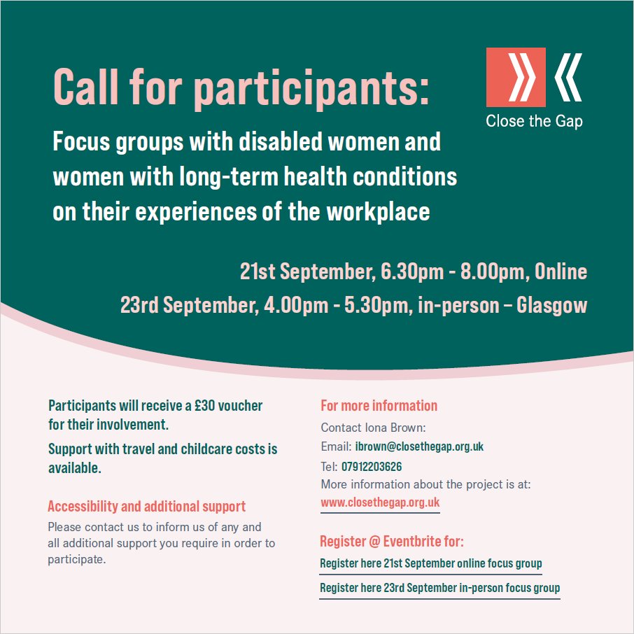 📢 We're inviting #disabled women & women with long-term health conditions to join our focus groups. Share your employment experiences to help shape our research project aimed at influencing future policy developments around the labour market. 👉Learn more tinyurl.com/tv5mtrf3