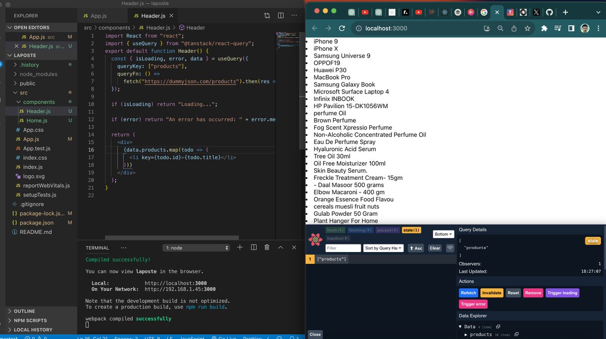 BladiAbdelwali's tweet image. Just gave React Query a spin and I'm impressed by how it streamlines API calls and data handling in React apps! 🚀 Have you used it before? What's your take on it? and Did you use it whit Redux or another state manager ?
#ReactQuery #WebDev #FeedbackWelcome #reactjs #Redux