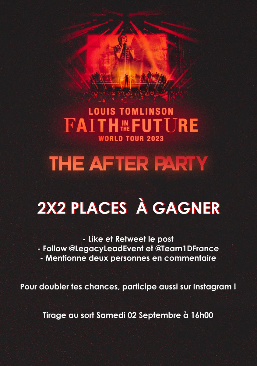 LegacyLeadEvent's tweet photo. ◟̽◞̽ Saturdays take the pain away, we will no stay the same on October 14th during Faith in the Future - The After Party !
Venez chanter jusqu'au bout de la nuit, à partir de 22h30 !
🎁 2x2 places à gagner.
🎟️ Infos & Tickets : https://t.co/wSuFv7mfCb
#FITFAPLLE https://t.co/QxChWNIwQA