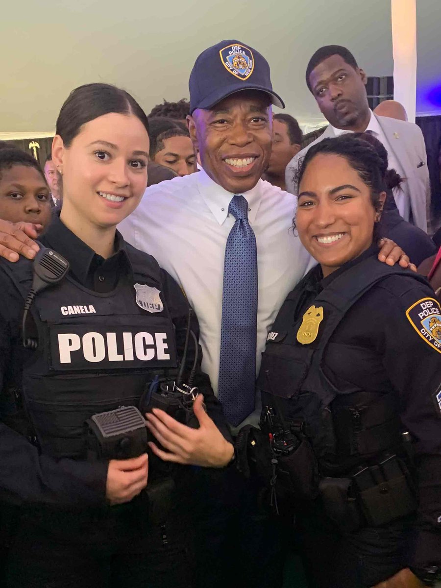 NYCWater's tweet photo. We like that hat on you, @NYCMayor! Yesterday, Environmental Police Officers Sgt. Lizbeth Gomez and Officer Madeline Canela attended the 2023 NYPD Explorers &amp; Blue Chips Appreciation Reception. The program provides opportunities and resources for young people to succeed in #NYC! https://t.co/st4kEBp6T3