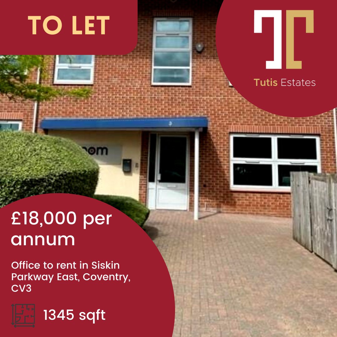 TutisEstates's tweet photo. TO LET 📍Siskin Parkway East, Coventry, CV3📍 £18,000 per annum

Unit 3 forms part of The Cobalt Centre, a courtyard-style development of offices on the rural edge of Middlemarch Business Park. 

See more: https://t.co/MND5sUKgYS

#officestorent #officespace #coventry https://t.co/mkaNBggprb