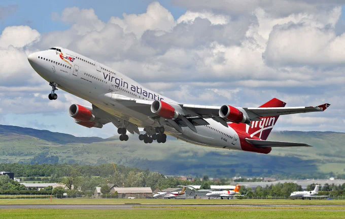 'Wide-body Wednesday' this week comes from GLA and features this outstanding capture of my sister G-VGAL 'Jersey Girl' departing there for MCO ©️Martin Lupton. Looking good JG! ✈️😍#VirginAtlantic #B747 #queenoftheskies