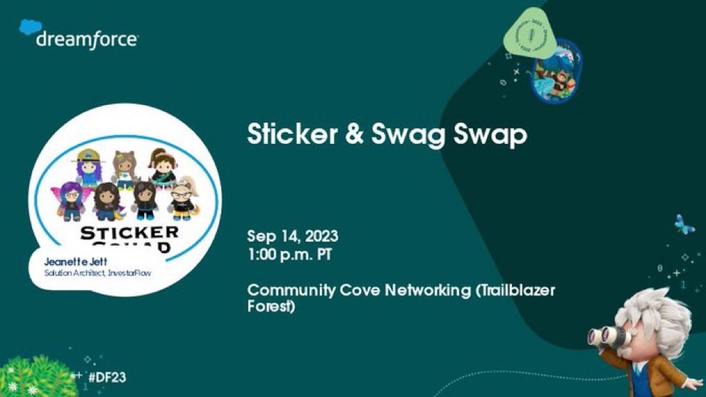 SFStickerSwap's tweet image. It’s Official! You can find us at @Dreamforce in the Community Networking Cove this year! There might be an announcement coming during the swap session 👀 #DF23