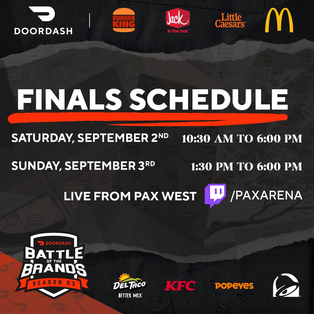 Tune into twitch.tv/paxarena to catch the finale of DoorDash Battle of the Brands, live from the PAX Arena stage this Saturday and Sunday! Which team do YOU think will reign supreme? 🐐 @doordash @doordashgaming #ad