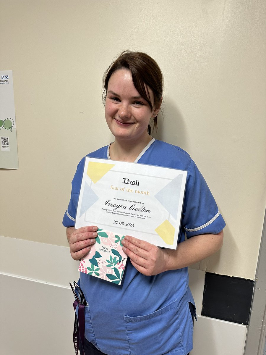 ⭐️Star of the Month ⭐️ nominated by staff 4 staff - Immy has the ⭐️this month , Congratulations 🎉 👏👏👏#rewardandrecognition @SimesKate @gloshospitals @NettletonJeremy @n3clr @RhiRhi154 @hope_155 @100_m_p_h