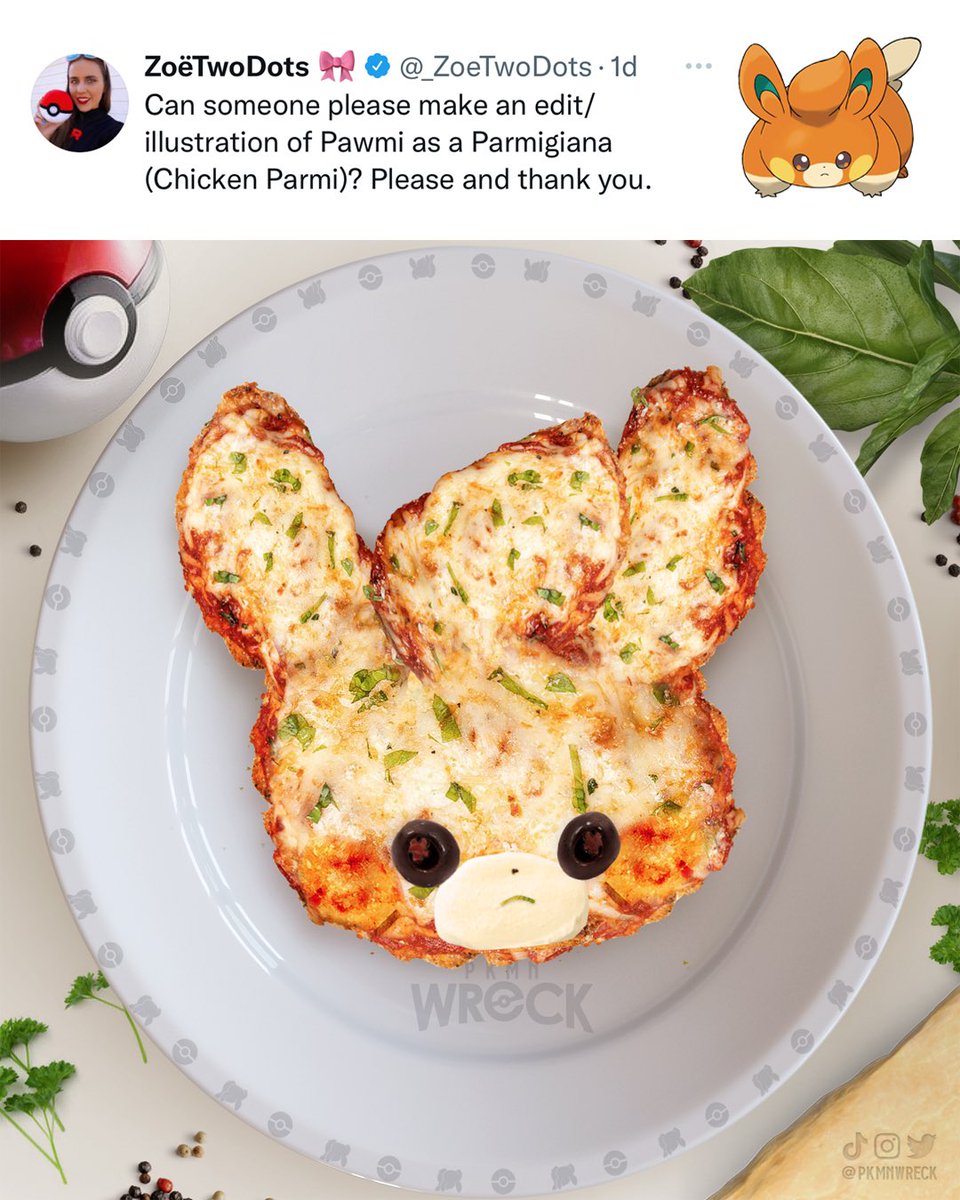 pkmnWRECK's tweet photo. Who’s ready for some Chicken Pawmi? because Niantic is afraid to Dynamax #PokemonGOApp #pokemon #galar #paldea #chickenparmi #pawmi https://t.co/eXsJqjvBpI