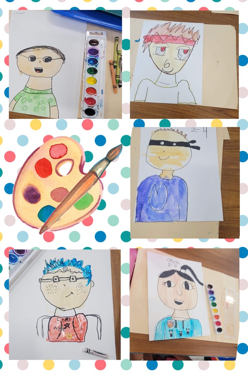 ArtwMsD's tweet photo. 2nd grade self portraits coming to life . I luv how unique each one is 🎨🖼 @FischerClassFam @BryantElem #bengalpride https://t.co/Cnd8YqBDTw