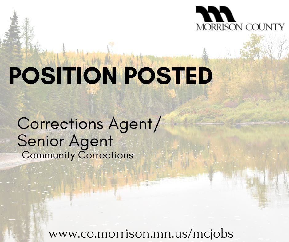 Morrison County is accepting applications for a Corrections Agent/Senior Agent for the Community Corrections Department. Apply today!

For a complete listing of current positions, visit co.morrison.mn.us/546

#MorrisonCounty