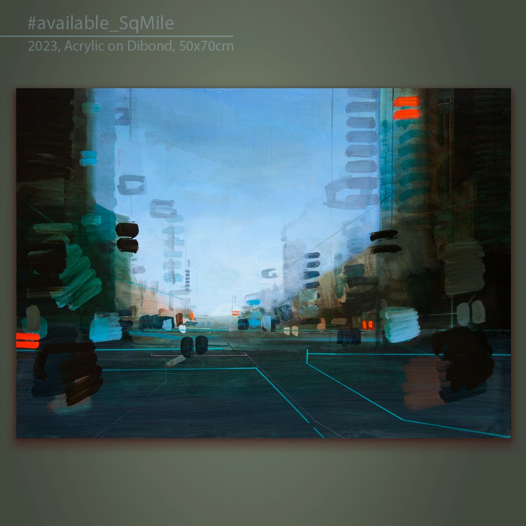 FarrellartVR's tweet image. _SqMile, 2023, Oil and Acrylic on Dibond, 50x70cm. I put in the Cadmium orange today and it really activates the space and surrounding colour.
#art #dibond #acrylicpainting #acrylic #painting #london #urban #architecture #gesturalpainting #spatialgestures #painterlygestures