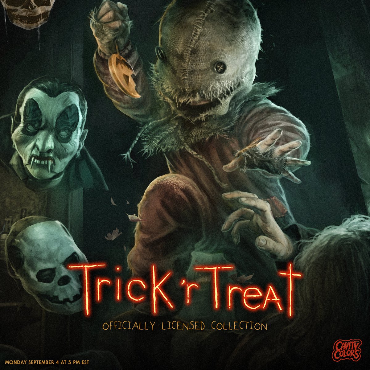 CAVITYCOLORS's tweet photo. Follow the rules… Survive the night! 🎃 We’re very excited to announce our new officially licensed TRICK ‘R TREAT collection arrives next Monday, September 4 at 5 PM EST! 🍭 New tees, hoodies, and more surprises…
 
Stay tuned for more sneak peeks and reveals soon… https://t.co/UlVDewUxpx