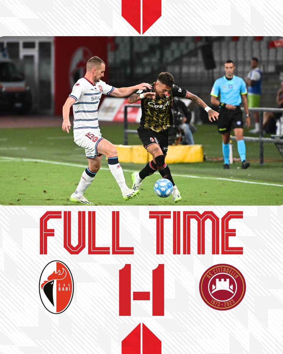 sscalciobari's tweet photo. #BARCIT 1-1 FT 
[6' pt Nasti, 44' st Pavan]
#sscbari #serieBKT #BariCittadella https://t.co/pmmLdLe9DN