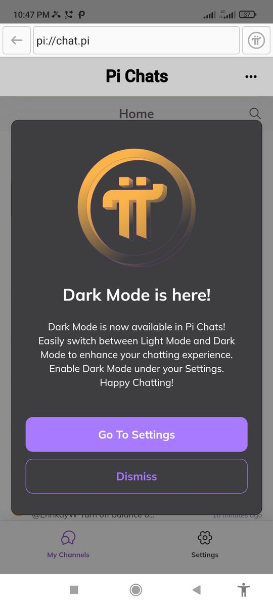 The #picoreteam have successfully added a Dark Mode to pi chat environment.. Go have some fun with it.

#pinetwork #openMainnet