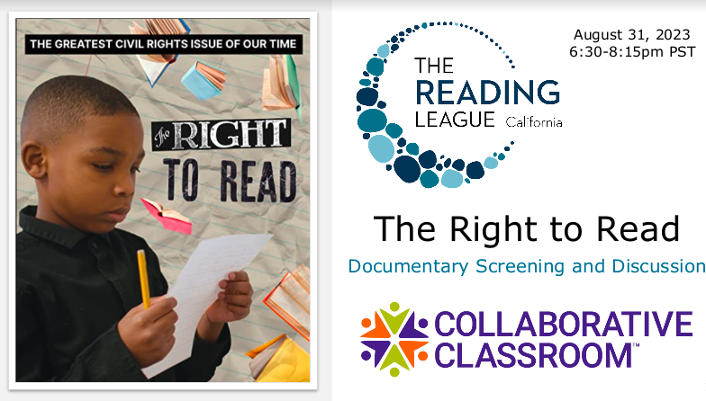 EmilyCremidis's tweet photo. Educators, have you registered to participate in tomorrow's @ReadingLeagueCA and @CollabClassroom's screening and discussion of "The Right to Read"? You still can: https://t.co/B1Zu37HZDx #literacy #allmeansall #collabclasss https://t.co/PO6sbvAFKh