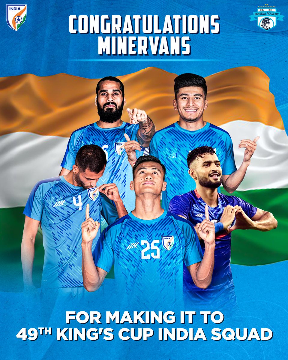 minervapunjabfc's tweet photo. ๐๐๐๐๐ ๐๐๐๐๐๐ ๐
Congratulations to our 5๏ธโฃ #Minervans for getting selected in the Indian National Team for the upcoming 49th Kings Cup. ๐คฉ
#MAFC #Warriors #TheFactory #IndianFootball | @IndianFootball https://t.co/jY19VRziD9