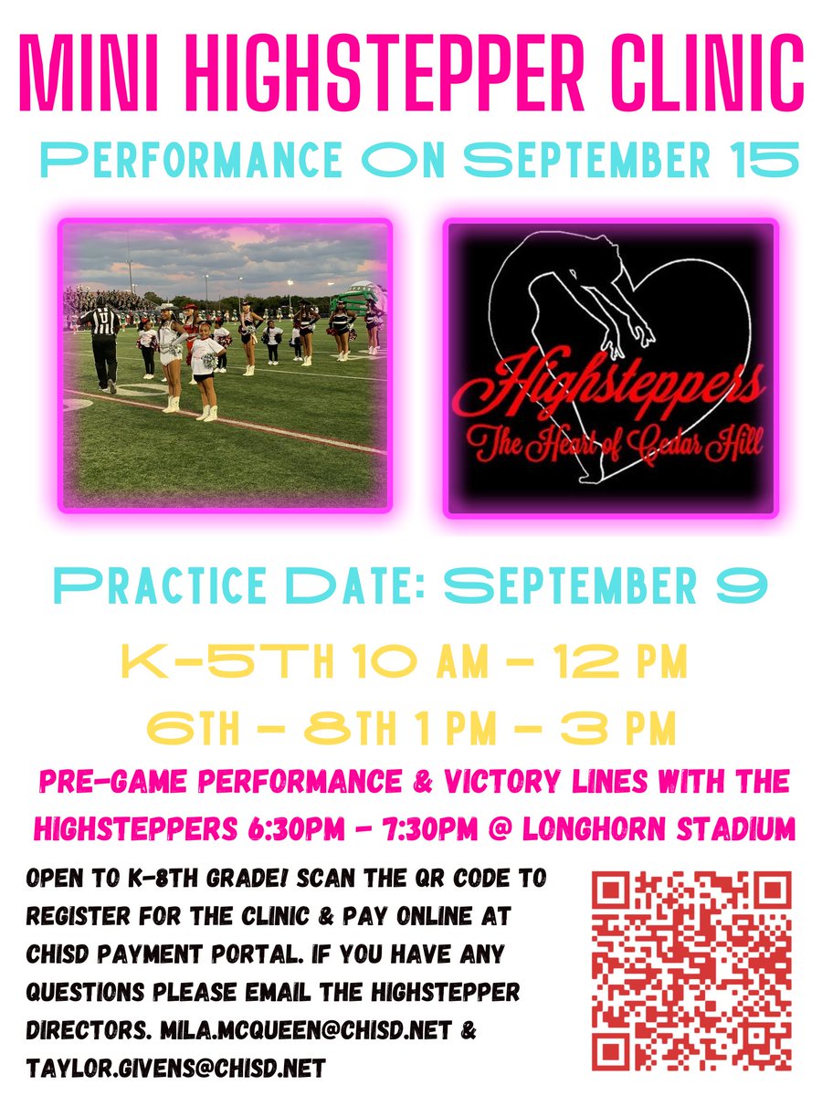 cedarhillisd's tweet image. Come "Dance Like a Highstepper" at the annual Highsteppers Mini-Camp! If your scholar is always dancing around the house or admiring the drill team during football games....now is your chance! Open to grades K-8th grade. 

Register here: ow.ly/hI4T50PG6c2