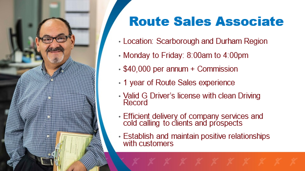 EEP_Pickering's tweet photo. Do you love the idea of hitting the road to bring top-quality services to your clients? Do you enjoy driving and have a passion for Sales? If so, we have the perfect opportunity for a Junior Route Sales Associate position with our client in Ajax!

Apply... https://t.co/VjwW4FRrLg https://t.co/Bg0ThYM2EE