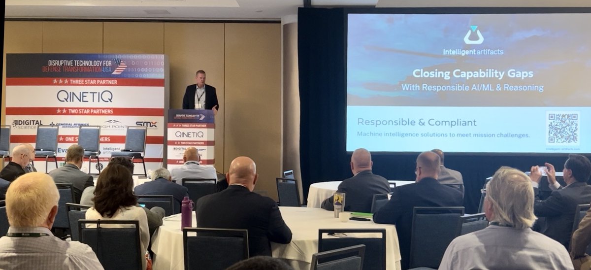 Hats off to our Chief Growth Officer, Mike Edwards, who briefed an audience of industry and government decision makers on our AI/ML &amp; Reasoning capabilities this afternoon at #DTDTUSA.

#defensetransformation #disruptivetechnology #missionreadyAI