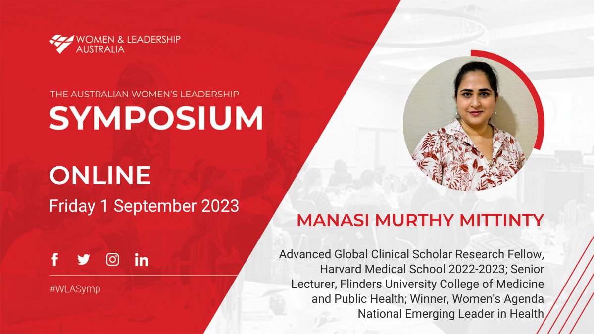I’m delighted to be speaking at the Australian Women’s Leadership Symposium being held online on 1 September. See the agenda, book your seat, and join the conversation here: wla.edu.au/online @WLAsocial #WLASymp <a href="/Flinders/">Flinders University</a> <a href="/HMSPostgradCE/">Harvard Med Postgraduate and Continuing Education</a> <a href="/harvardmed/">Harvard Medical School</a> <a href="/WomensAgenda/">Women's Agenda</a>