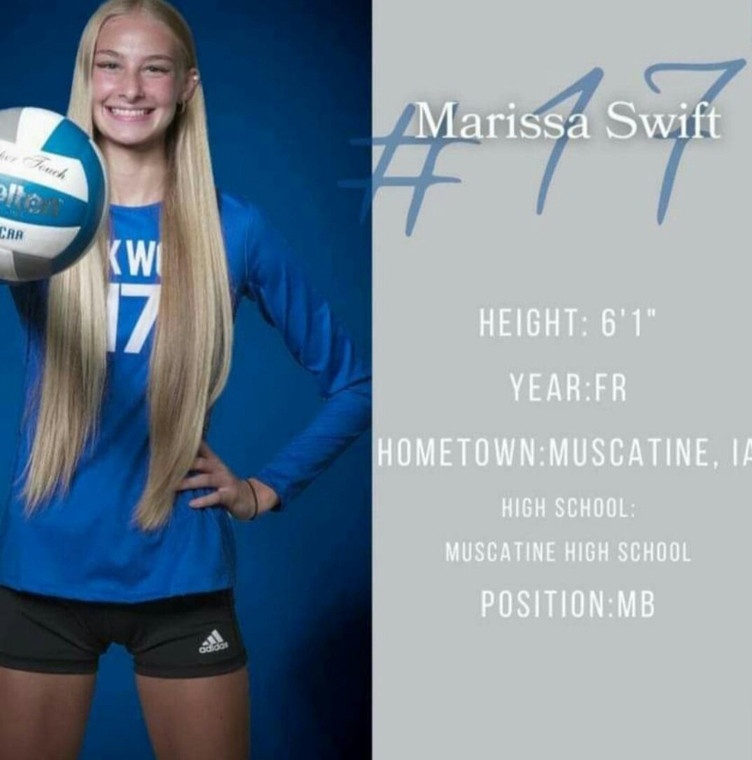 MuscatineIA's tweet photo. #MuskieAlumni Marissa Swift starting her college #volleyball career for the @KirkwoodEagles #DigSetSpike https://t.co/HOaBOc0v0f