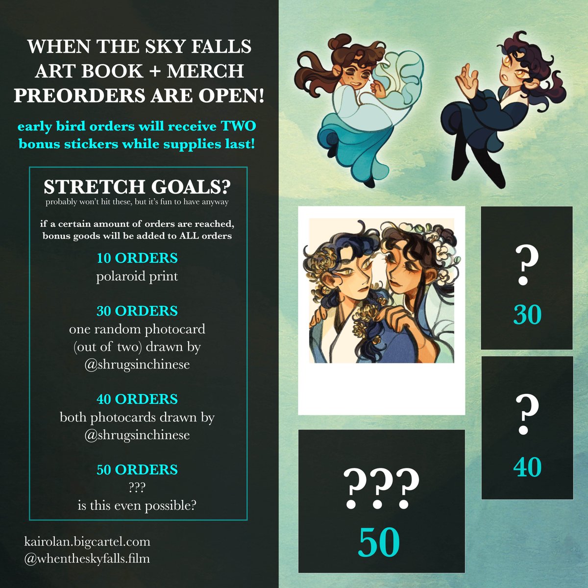 the art book comes in various bundling options, but you can also purchase the items individually as well

although i don't anticipate that many orders, i thought it would be fun to add some small stretch goals anyway as a bonus thank you for those who do place an order :)