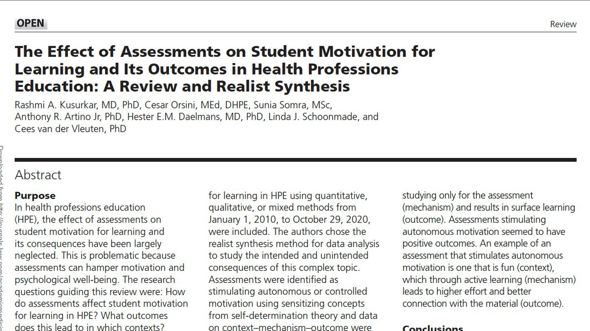 Medical students aren't dumb. They will quickly figure out the purpose of your assessment & act accordingly. Thus, when it comes to learning & motivation, it's better to 'introduce assessments that are relevant to professional practice & stimulate genuine interest in the…