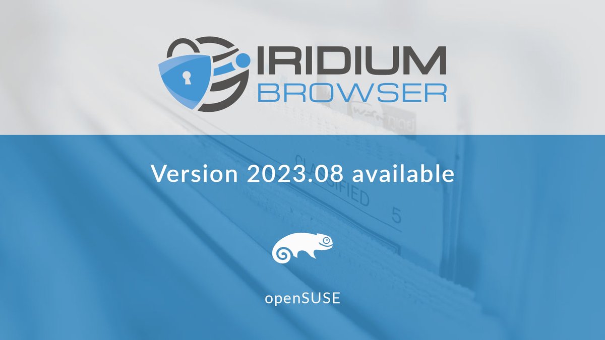New builds of version 2023.08.116 have just been made available for <a href="/openSUSE/">openSUSE Linux</a> Tumbleweed and Leap 15.5.
Download from iridiumbrowser.de/downloads/open…

Further releases to follow in due course.
#FOSS #suse  #Linux #opensource