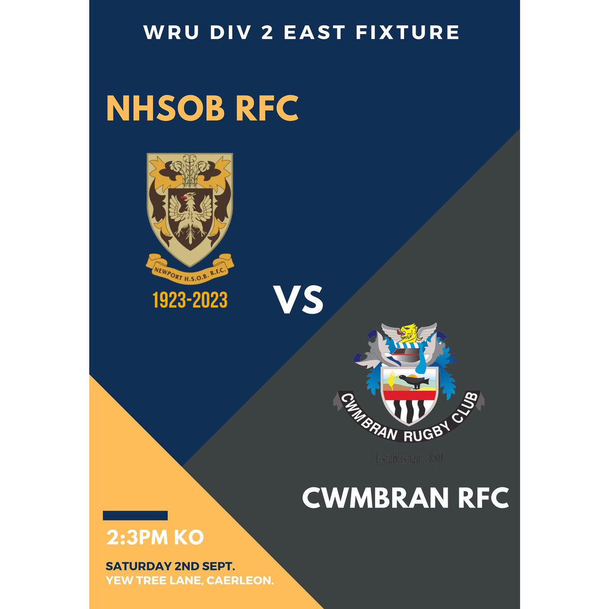NHSOBRFC1's tweet photo. 𝙉𝙀𝙓𝙏 𝙁𝙄𝙓𝙏𝙐𝙍𝙀 💙💛

League Rugby Returns to Yew Tree Lane as we start our WRU Div 2 East Campaign for 23/24 season Vs Cwmbran RFC

🆚 Cwmbran Rfc
📍 Yew Tree Lane, Caerleon
🏆 WRU Div 2 East
⏰ 2:30pm KO https://t.co/wmVJSjjteV