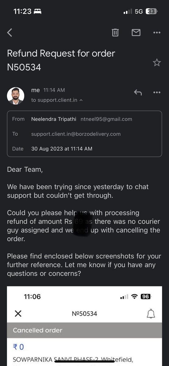 Neelendra89's tweet photo. @BorzoIndia hello , I have been chasing you guys past 3 days for refund . Could you please respond to our emails. https://t.co/Jy7U6sck1L