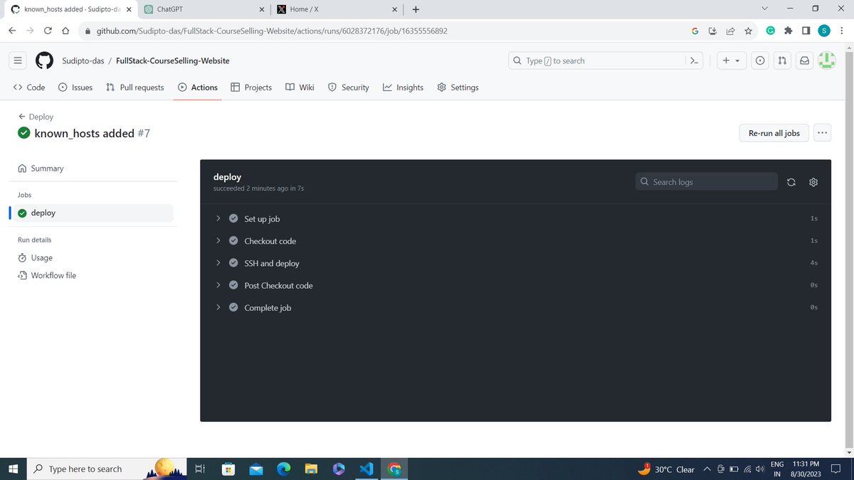 sudiptodas877's tweet image. "Just leveled up my development game! 🚀💻 Today's lesson: Continuous Deployment. Applied it to my project and loving the efficiency boost! 🛠️🔥 #ContinuousDeployment #CodingJourney" all Thanks to @kirat_tw