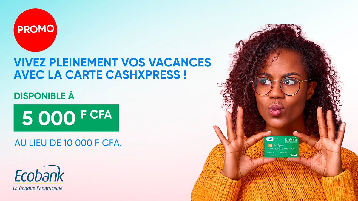ecobankci's tweet photo. Bénéficiez des derniers jours de la promo pour vous procurer votre carte CashXpress à 5 000 F CFA au lieu de 10 000 F CFA. Rendez-vous en agence ou dans nos points Xpress pour l'obtenir.
#CashXpress https://t.co/VvRBHMiu3J