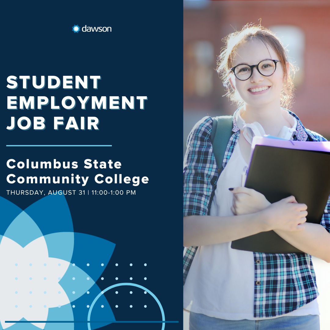 Tomorrow, August 31st, our team of Employment Experts is heading to <a href="/cscc_edu/">Columbus State</a> for their Student Employment Job Fair!

#communityworkforce #careerkickstart #tuitionreimbursement #jobopenings  #dawsondifference #dawsome