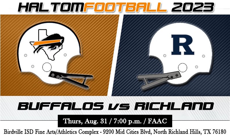 Join us Thursday night as we have the call of this aged old Rivalry 

It’s Haltom Vs Richland in 2023. 

We have our full crew on the call with kickoff at 7pm.   Special sideline reports coming from Spicy Joe as well.  Join us on Facebook live.