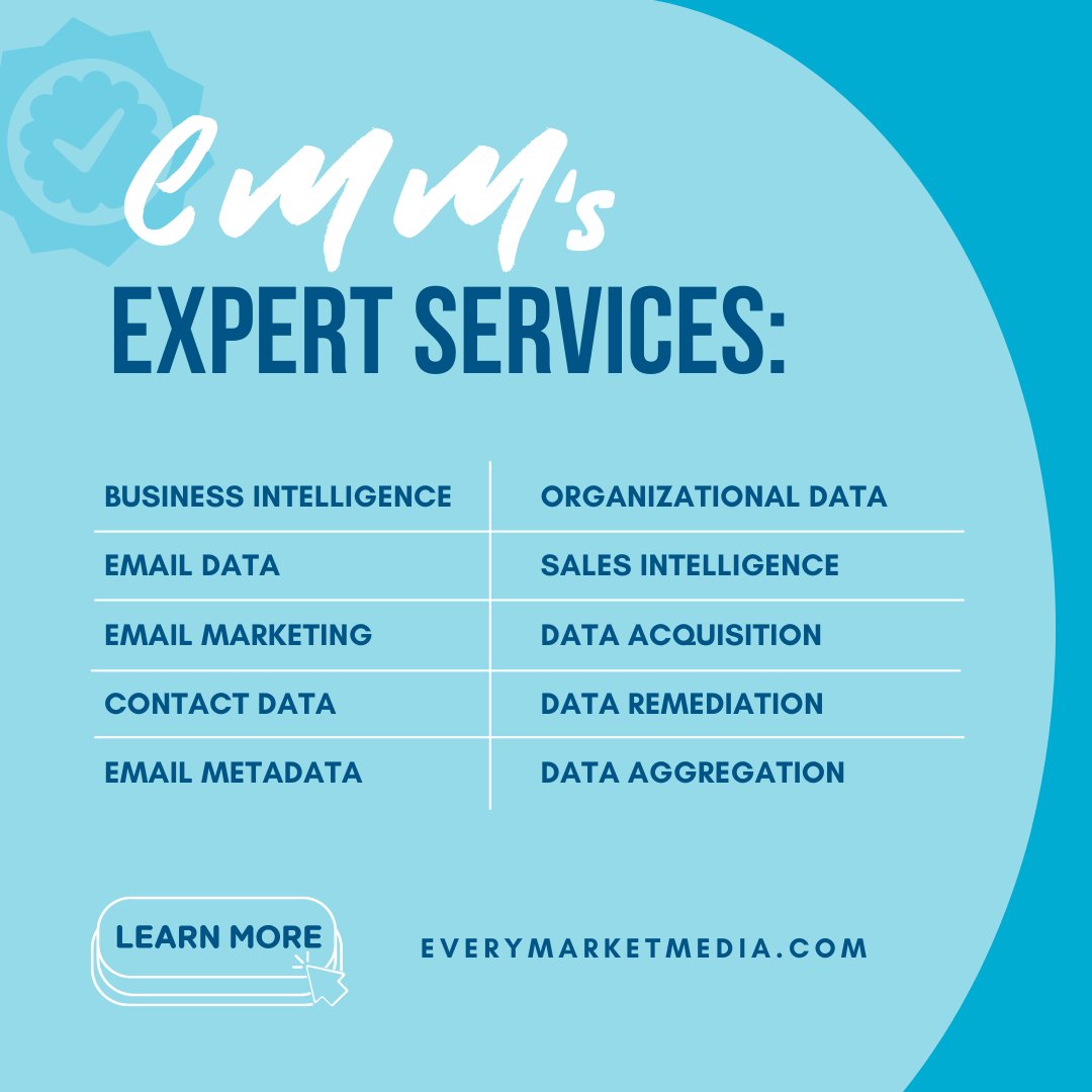 EMM_Data's tweet image. Rev up your projects with Every Market Media&apos;s pro services! 🚀📊 

Scale and accelerate with our experience in data, workflows, and expertise across multiple domains.  

#emaildata #MarketingSuccess #data #Sales #organizationaldata #BusinessGrowth