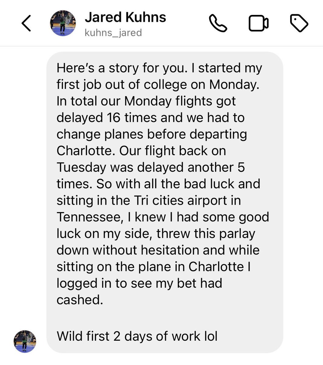 DKSports's tweet photo. You gotta love a good betting story 😍

(IG: kuhns_jared) https://t.co/mjGs9xVop7