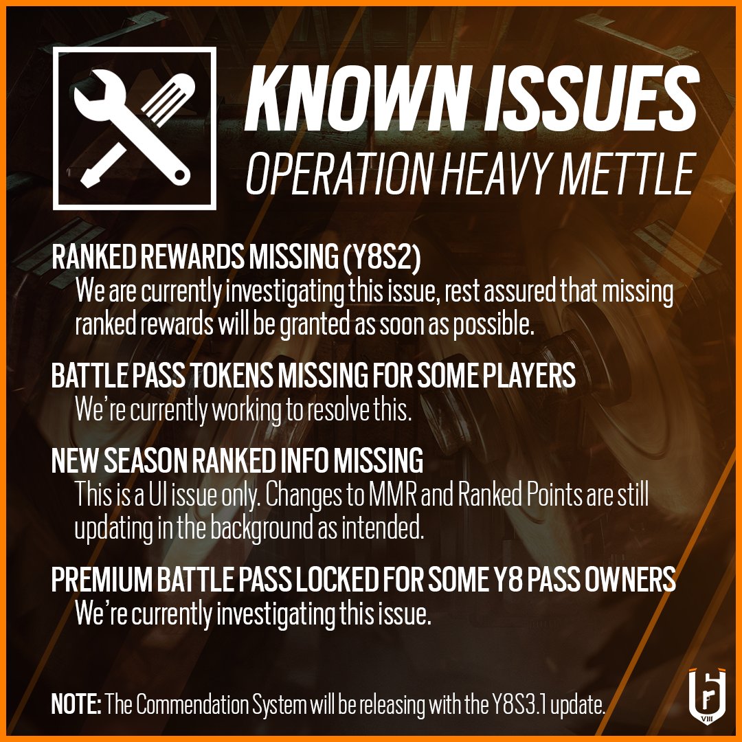 🛠We have been fully dedicated to resolving connectivity issues caused by high traffic volume on servers following the season launch. Mitigation actions have been deployed to improve the situation. Our work continues to make sure everyone can fully enjoy Operation Heavy Mettle.