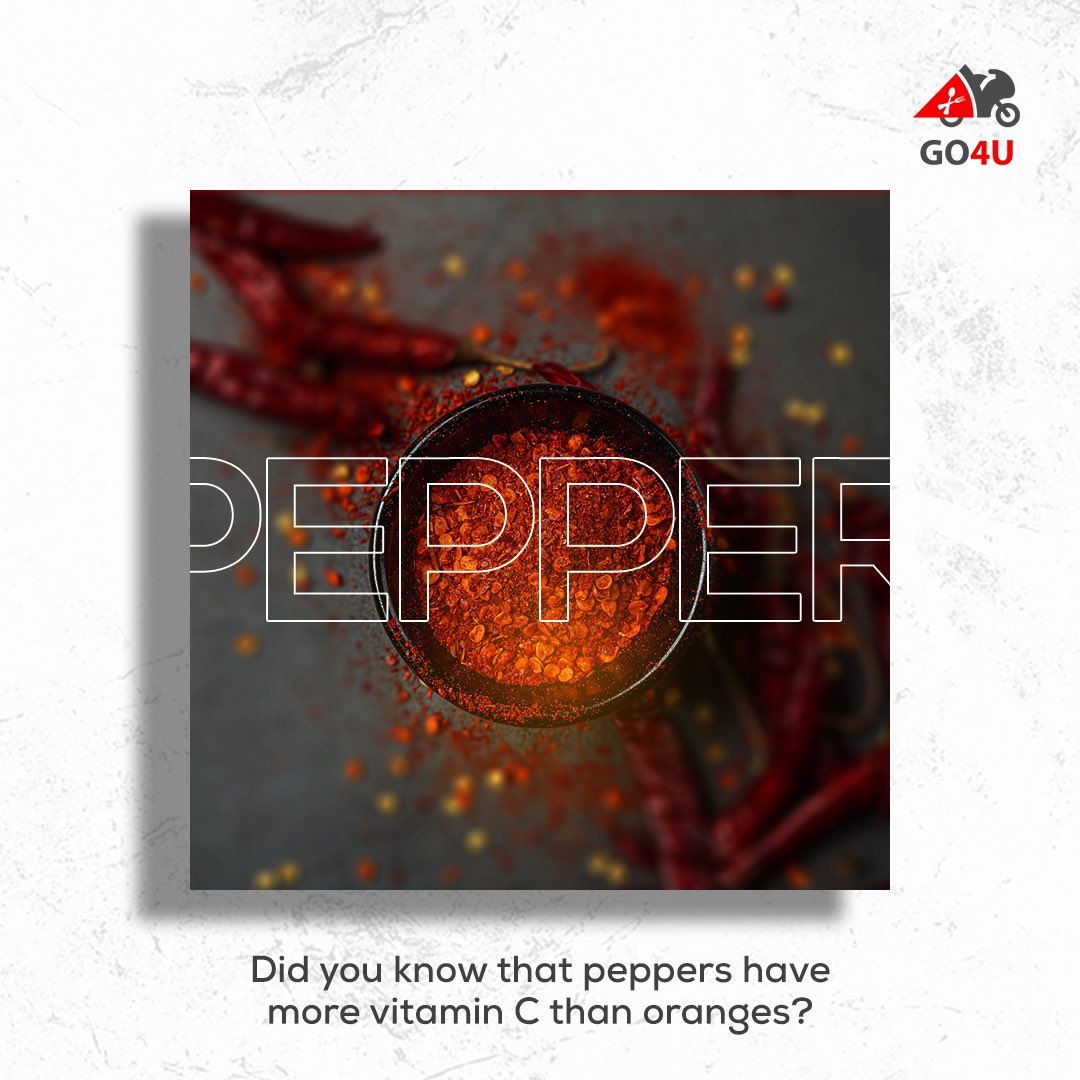 Go4u_ng's tweet photo. ๐ถ๏ธ Peppers beat oranges in the vitamin C game!
They pack about 2-3 times more vitamin C, and it all depends on their vibrant colors! ๐๐ถ๏ธ
GO4U is getting ready to launch!
We'll be ready to GO4U when next you are craving some spicy rice๐
#Go4u #pepper #bubagirl #snapchat https://t.co/X23D1V2Vpy