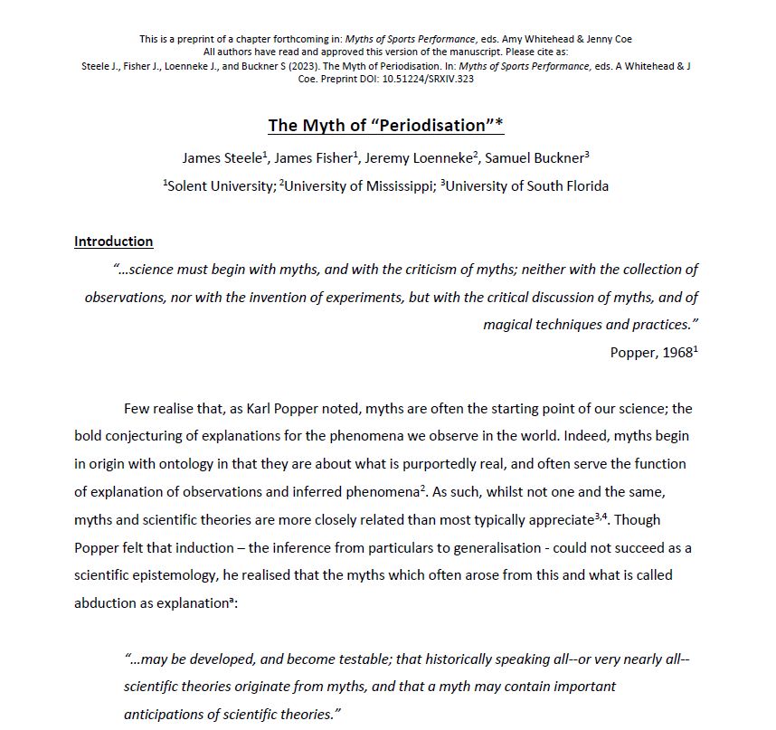 jploenneke's tweet photo. Pre-print of our upcoming book chapter titled The Myth of "Periodisation" 

This chapter is forthcoming in Myths of Sports Performance, eds.

Enjoyed working on this with Dr.'s @JamesSteeleII , @DrJpfisher , and @SamuelBuckner1 

Link: https://t.co/9MBDmhJp86 https://t.co/Gngtxontmg