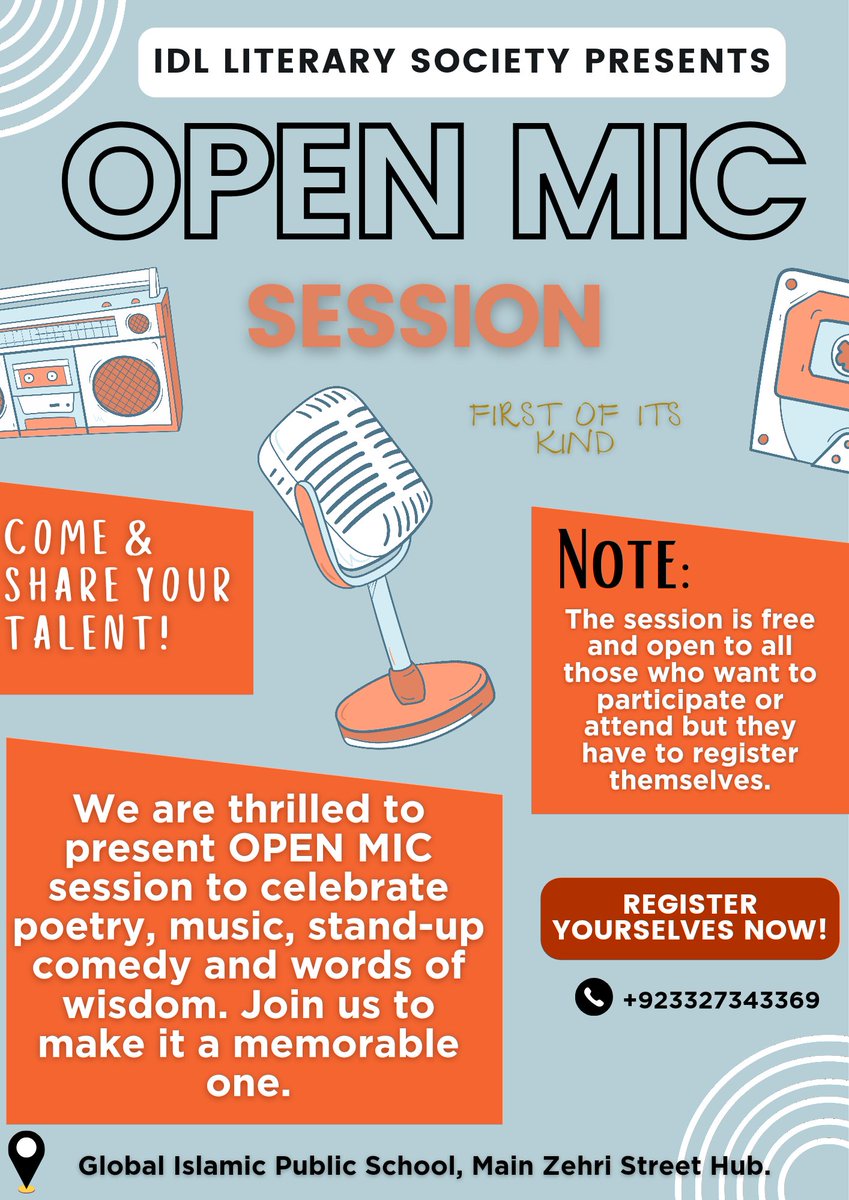 IDL_Hub's tweet photo. We're thrilled to present OPEN MIC session to celebrate POETRY, MUSIC,  STAND-UP COMEDY and WORDS OF WISDOM. Join us to make it unforgettable one! 

Want to be part of it? Get yourself registered NOW!

#IDL #Literary #Society #EnlightenYourMind https://t.co/LX6ANGYZPN