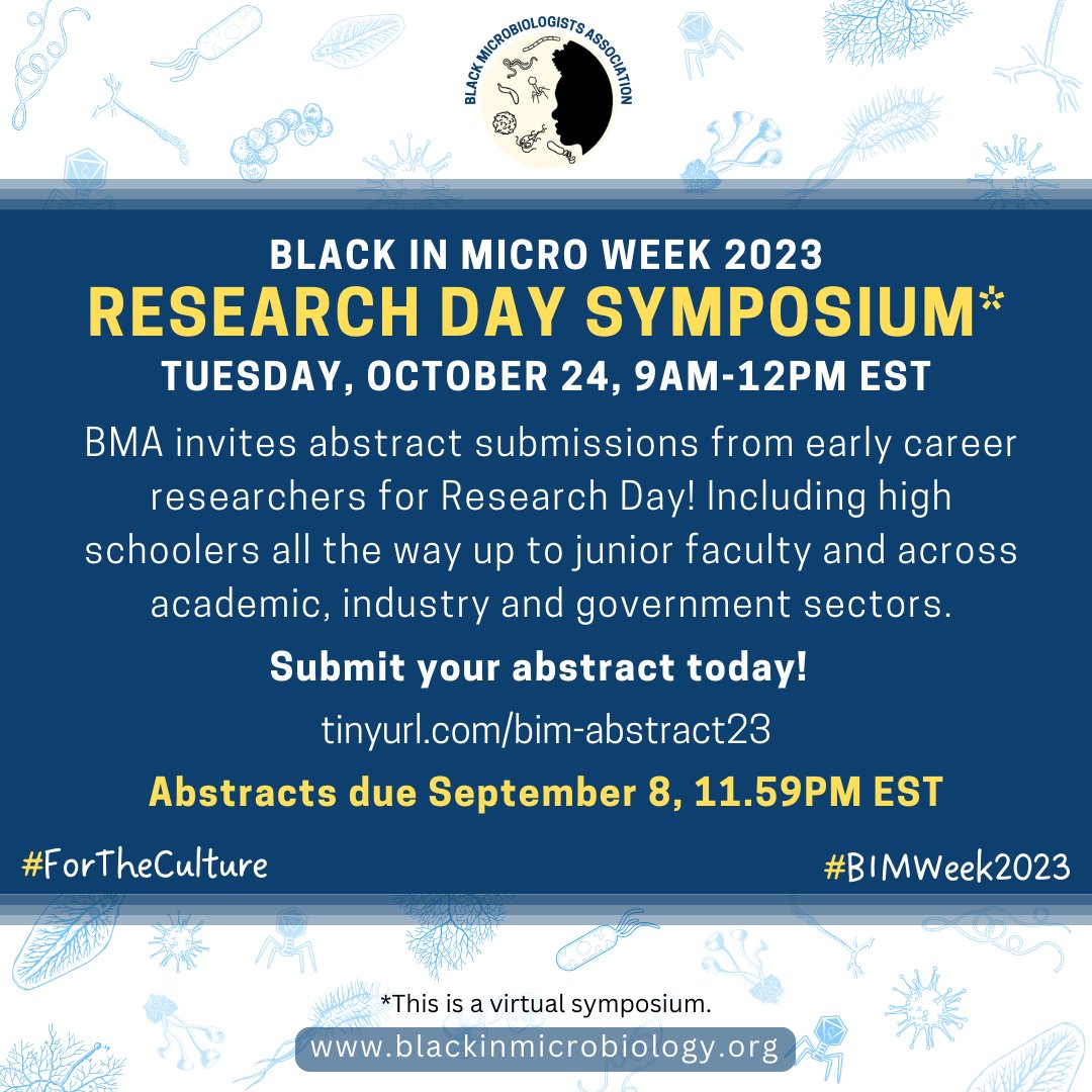 Find a friend and share the news: we are STILL accepting abstracts! Share your research with us during this year's #BlackInMicroWeek celebration: SUBMIT by Sept 8 bit.ly/44jr6Xb