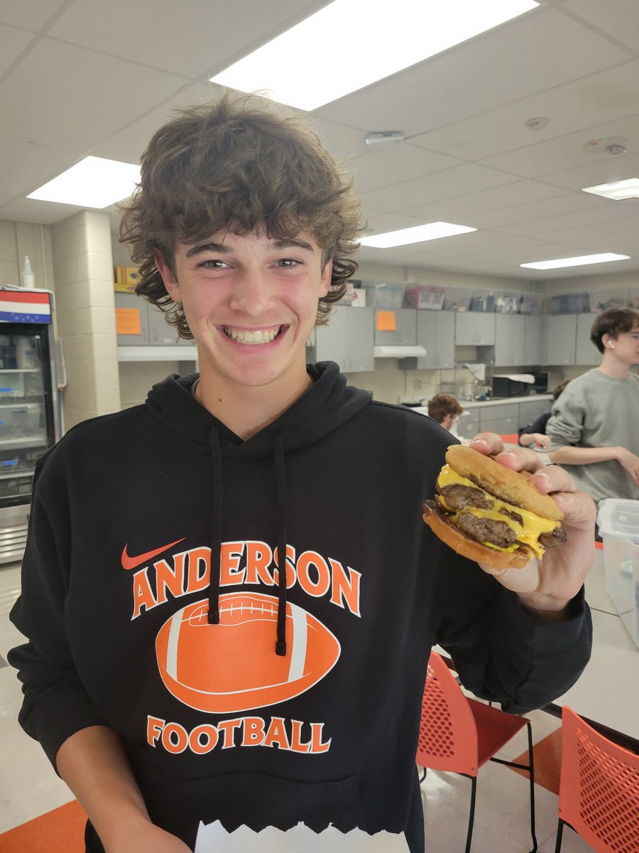 These students got creative with their burgers today!!  They were delicious (thanks, Sean), and they made the entire hallway smell SO good!! #futurechefs #handsonlearning #AHSisFamily