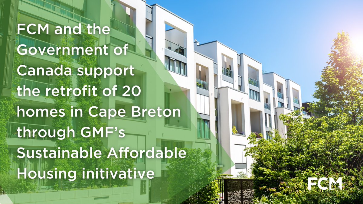 FCM_online's tweet photo. Energy-saving retrofit projects are a proven solution to address the impact of Canada’s building sector on GHG emissions. FCM and the Government of Canada are pleased to announce a $500,000 investment through the @Greenmunifund’s Sustainable Affordable Housing initiative to support the retrofit of 20 homes in Cape Breton (NS) by @NewDawnCB. To learn more: https://t.co/yaYGsLNgEc