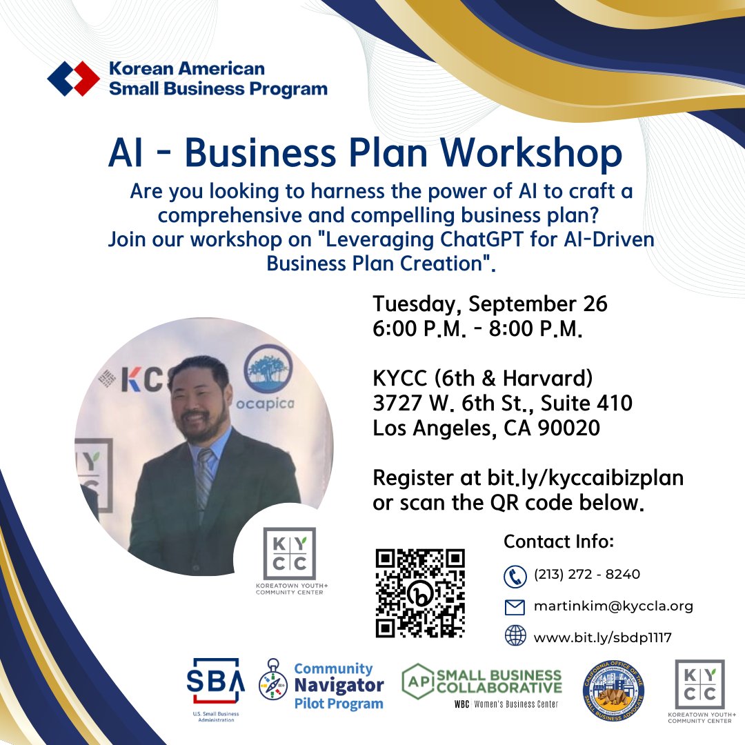 Get ready to supercharge your business strategy with AI 🚀 Join KYCC Community Economic Development's in-person workshop, 'Leveraging ChatGPT for AI-Driven Business Plan Creation,' on September 26 from 6-8pm 📈🤖 Register today at bit.ly/kyccaibizplan.