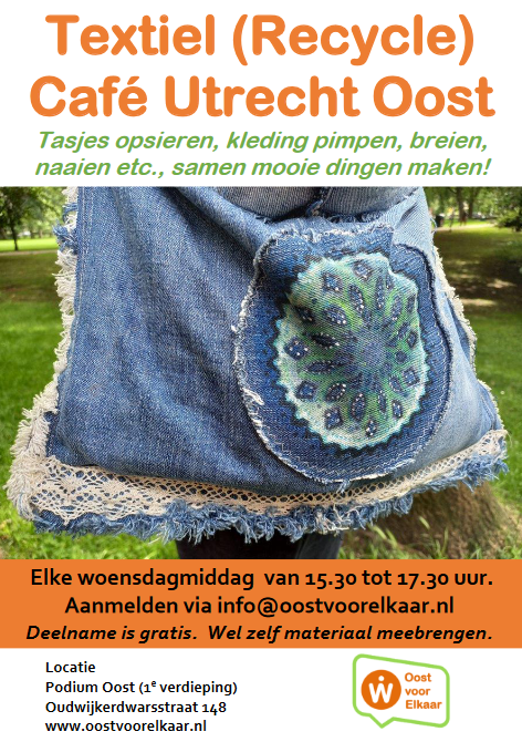 Woensdagmiddag 6 september start het Textiel (Recycle) Café Utrecht Oost. Aanmelden mag, hoeft niet. Kom je ook samen mooie dingen maken? Meer informatie: oostvoorelkaar.nl/activiteit/687…
