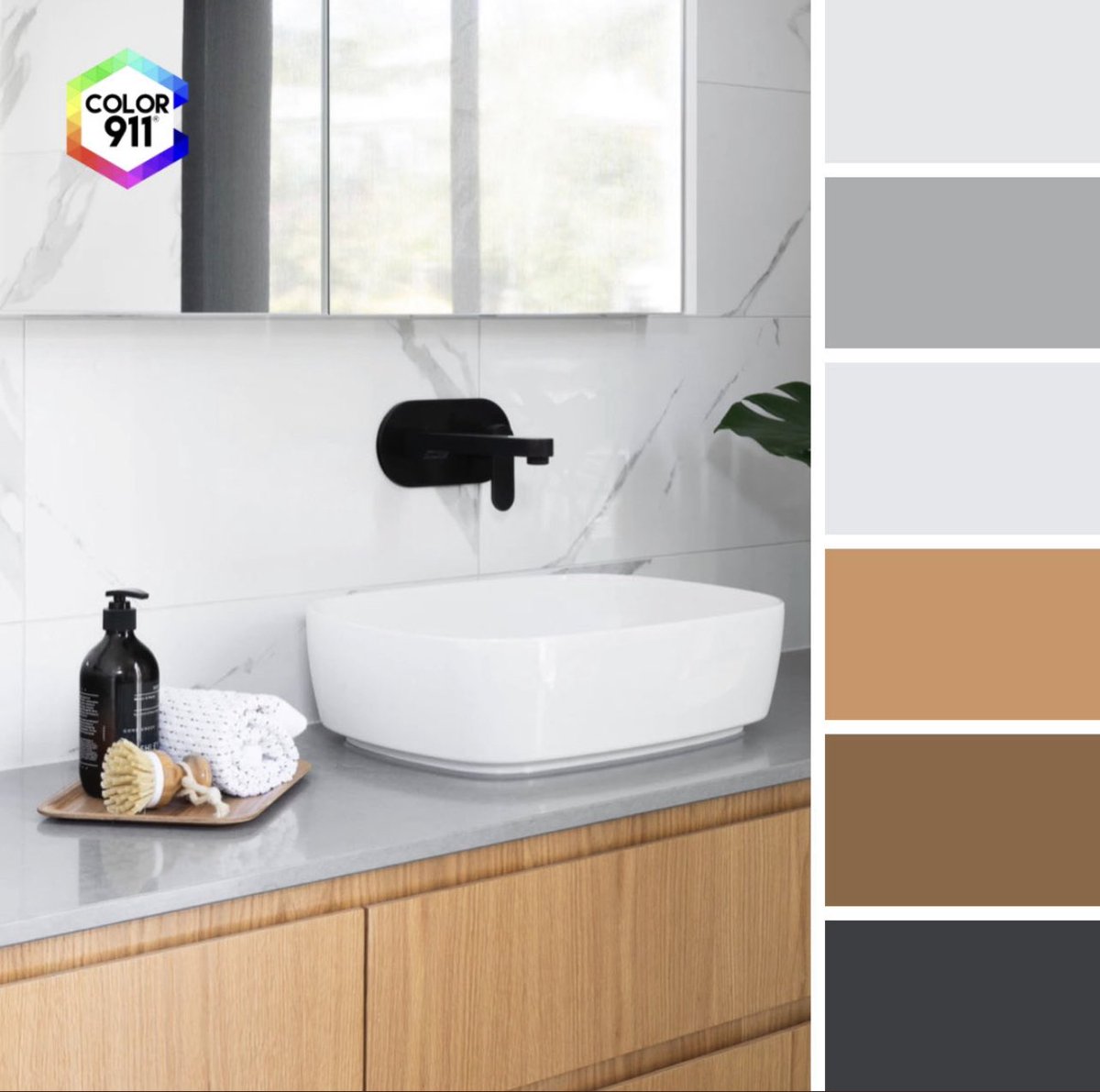 A4 What is great about black and white kitchens and baths is that the wood accent colors really stand out softening the colors in the room #KBtribechat