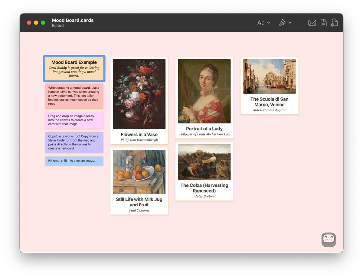 cardbuddyapp's tweet image. Card Buddy is getting prettier. 😍
The next update will have improved colors for more beautiful boards!
#moodboard #WritingCommunity #toolsforthought