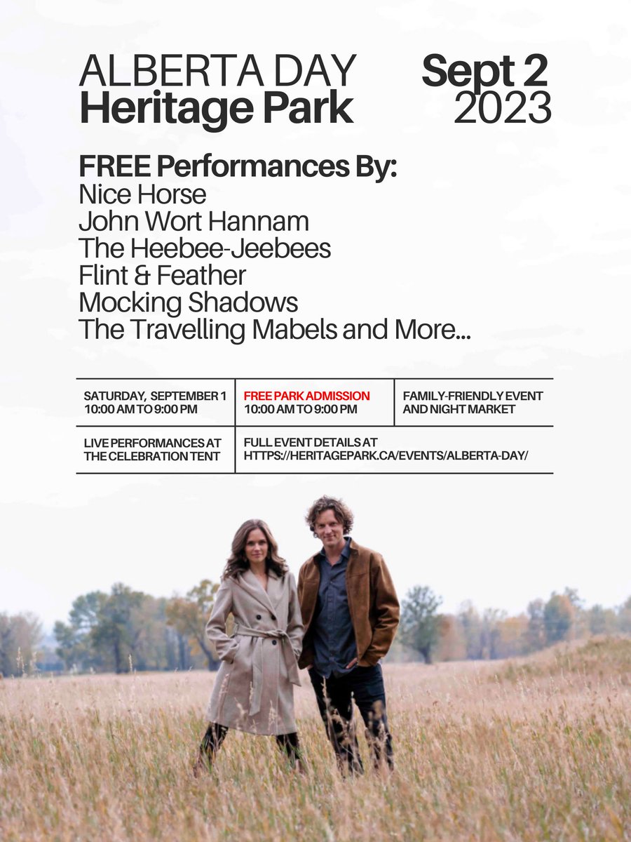 We're performing this Saturday at <a href="/HeritageParkYYC/">Heritage Park</a> for #AlbertaDays! Catch us at the Celebration Tent stage at 1:00 PM for some folk/roots storytelling vibes. Full details: heritagepark.ca/events/alberta…